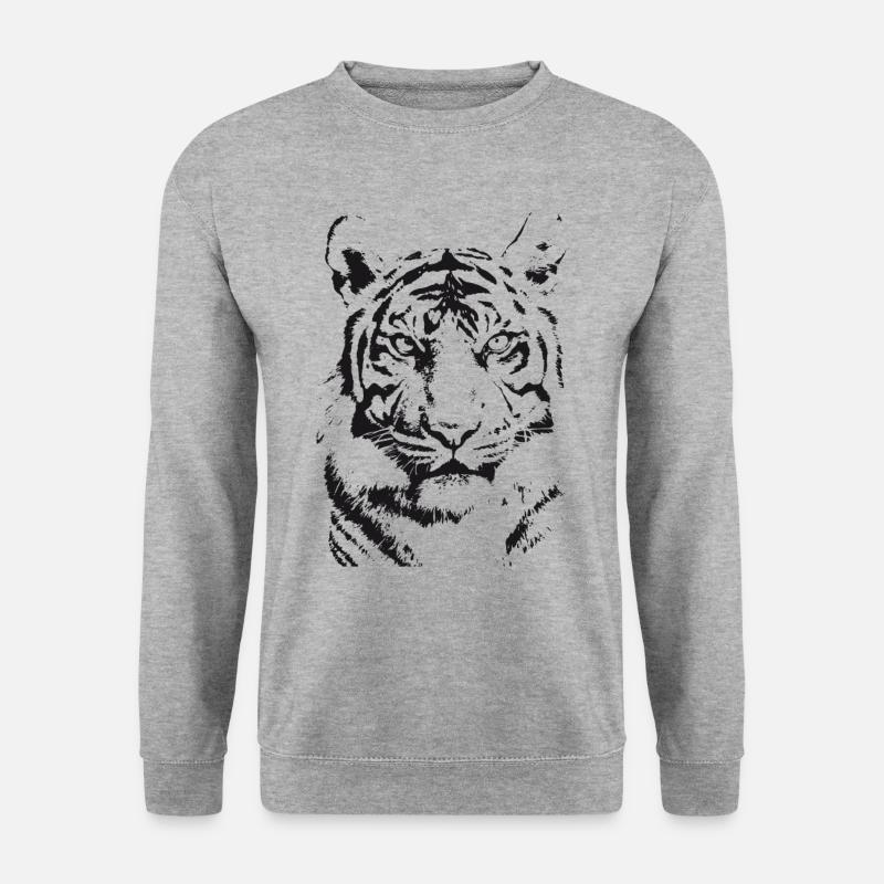 Schwarzer Tiger - Illustration - Unisex Pullover - Weißgrau meliert