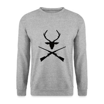 Hunting Logo Deer - Unisex Sweatshirt - salt & pepper - Front - Alina (178cm) & Michal (187cm)