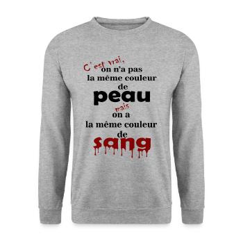 tee-shirt texte antiraciste - Sweat-shirt Unisexe - gris chiné - Devant - Alina (178cm) & Michal (187cm)