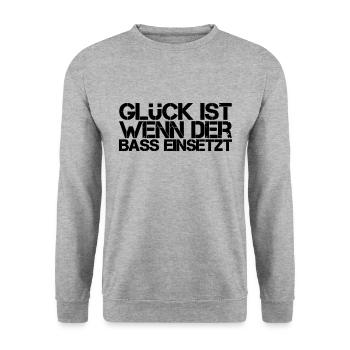 Glück ist wenn des Bass einsetzt - Unisex Pullover - Weißgrau meliert - Vorne - Alina (178cm) & Michal (187cm)