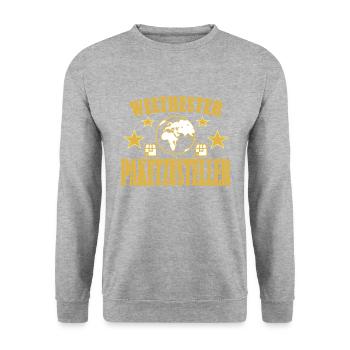 Paketzusteller Paketbote Postbote - Unisex Pullover - Weißgrau meliert - Vorne - Alina (178cm) & Michal (187cm)