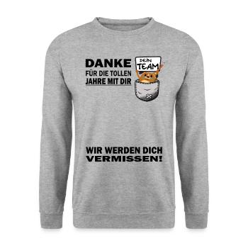 Danke Jobwechsel wir werden dich vermissen Rentner - Unisex Pullover - Weißgrau meliert - Vorne - Alina (178cm) & Michal (187cm)