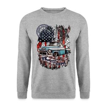 Legendary V8 truck on American flag eagle - Unisex Sweatshirt - salt & pepper - Front - Alina (178cm) & Michal (187cm)