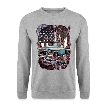 V8 moteur dans le compagnon de camion fidèle avec une rengaine cool - Sweat-shirt Unisexe - gris chiné - Devant - Alina (178cm) & Michal (187cm)