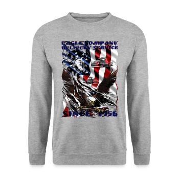 Supplier employees with a V8 Truck Adler - Unisex Sweatshirt - salt & pepper - Front - Alina (178cm) & Michal (187cm)