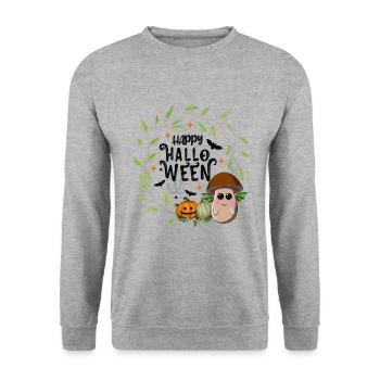 Happy Halloween Braunkappe Pilz - Unisex Pullover - Weißgrau meliert - Vorne - Alina (178cm) & Michal (187cm)