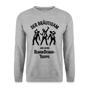 Der Bräutigam Und Seine Remmidemmi-Truppe (JGA, B) - Unisex Pullover - Weißgrau meliert - Vorne - Alina (178cm) & Michal (187cm)