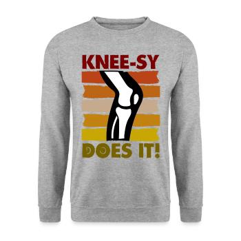 Knee-sy does it! - Unisex Pullover - Weißgrau meliert - Vorne - Alina (178cm) & Michal (187cm)