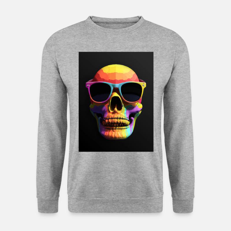 Bunter Totenkopf mit Sonnenbrille - Unisex Pullover - Weißgrau meliert