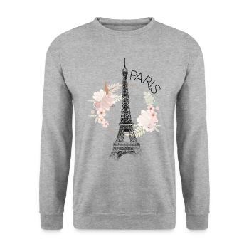 Paris Tour Eiffel France Floral Line Art - Sweat-shirt Unisexe - gris chiné - Devant - Alina (178cm) & Michal (187cm)
