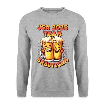 Bachelor Party 2025 Team Groom Beer Alcohol Booze Funny - Unisex Sweatshirt - salt & pepper - Front - Alina (178cm) & Michal (187cm)