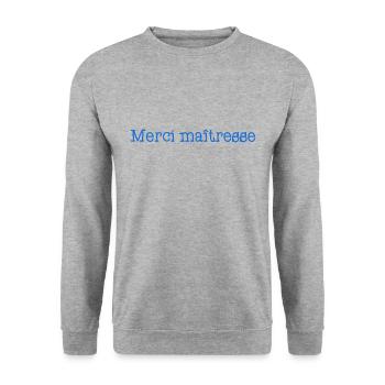 MAÎTRESSE. MERCI. MERCI MAÎTRESSE - Sweat-shirt Unisexe - gris chiné - Devant - Alina (178cm) & Michal (187cm)