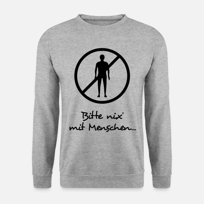 Bitte Nix Mit Menschen - dunkel - Unisex Pullover - Weißgrau meliert