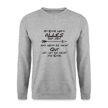 Ende Gut alles Gut Geschenkidee Motivation - Unisex Pullover - Weißgrau meliert - Vorne - Alina (178cm) & Michal (187cm)