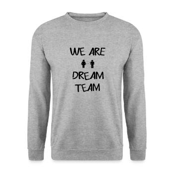 We are a Dreamteam#Wir sind ein Traumteam#Geschenk - Unisex Pullover - Weißgrau meliert - Vorne - Alina (178cm) & Michal (187cm)