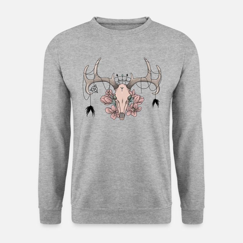 Schädel | Blumen | Runen | Wikinger - Unisex Pullover - Weißgrau meliert