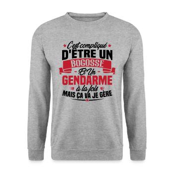 Bogosse et Gendarme à la fois mais ça va je gère - Sweat-shirt Unisexe - gris chiné - Devant - Alina (178cm) & Michal (187cm)