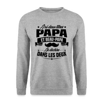 J'ai deux titres papa et beau papa - Sweat-shirt Unisexe - gris chiné - Devant - Alina (178cm) & Michal (187cm)