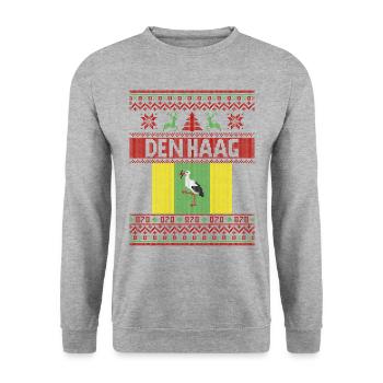 Wrong white Christmas sweater The Hague - Unisex Sweatshirt - salt & pepper - Front - Alina (178cm) & Michal (187cm)