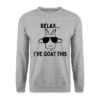 Entspann dich, ich Ziege das - Unisex Pullover - Weißgrau meliert - Vorne - Alina (178cm) & Michal (187cm)