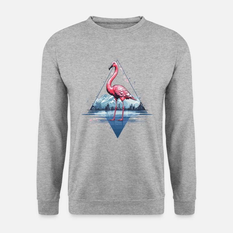 Flamingo im Dreieck - Unisex Pullover - Weißgrau meliert