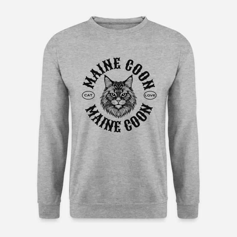 Maine Coon Katzenmotiv - Unisex Pullover - Weißgrau meliert