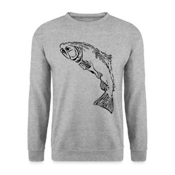 Lachs - Unisex Pullover - Weißgrau meliert - Vorne - Alina (178cm) & Michal (187cm)