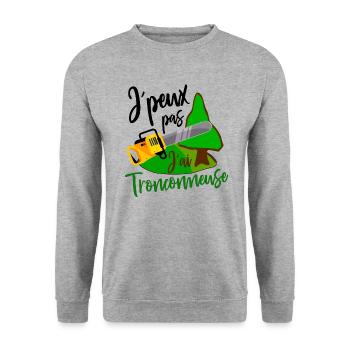 je peux pas j´ai tronçonneuse Bûcheron cadeau - Sweat-shirt Unisexe - gris chiné - Devant - Alina (178cm) & Michal (187cm)