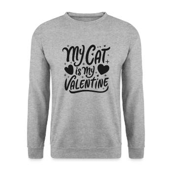 Meine Katze ist mein Valentinstag - Unisex Pullover - Weißgrau meliert - Vorne - Alina (178cm) & Michal (187cm)