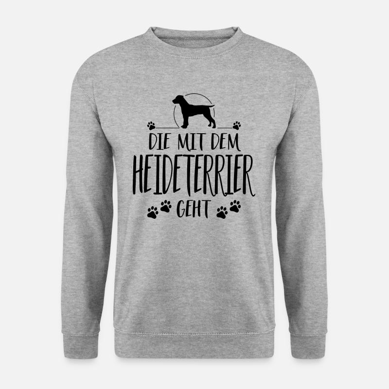 DIE MIT DEM HEIDETERRIER GEHT Hundespruch Wilsigns - Unisex Pullover - Weißgrau meliert