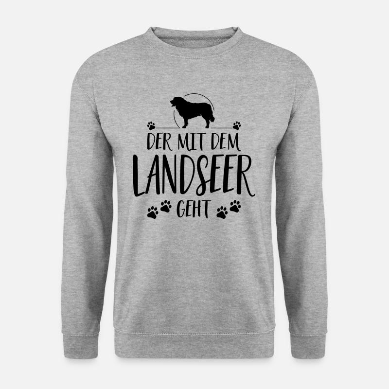 DER MIT DEM LANDSEER GEHT Hunde Spruch Wilsigns - Unisex Pullover - Weißgrau meliert