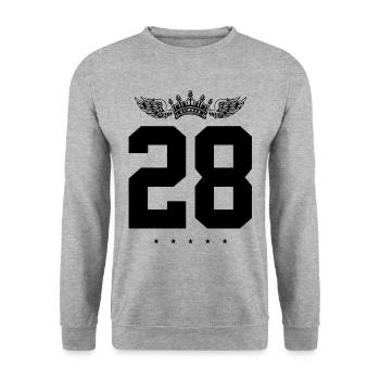 28 Zahl Krone - Unisex Pullover - Weißgrau meliert - Vorne - Alina (178cm) & Michal (187cm)