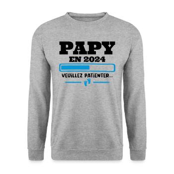 Futur Papy 2024 Grand-père Bébé Grossesse Cadeau - Sweat-shirt Unisexe - gris chiné - Devant - Alina (178cm) & Michal (187cm)
