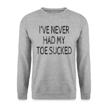 Ich habe noch nie einen Zeh gelutscht White Lies Party - Unisex Pullover - Weißgrau meliert - Vorne - Alina (178cm) & Michal (187cm)