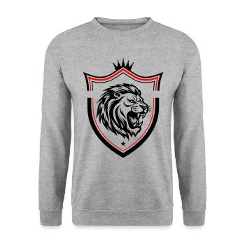 Löwe Symbol Kopf Schild - Unisex Pullover - Weißgrau meliert - Vorne - Alina (178cm) & Michal (187cm)