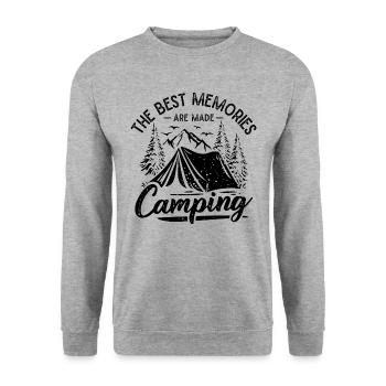 Camping Erinnerungen Zelten Berge Wandern Camper - Unisex Pullover - Weißgrau meliert - Vorne - Alina (178cm) & Michal (187cm)