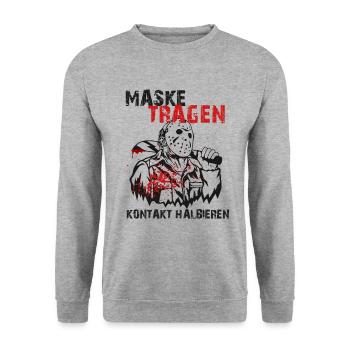 Maske Tragen! Kontakt Halbieren! Coronavirus 2020 - Unisex Pullover - Weißgrau meliert - Vorne - Alina (178cm) & Michal (187cm)