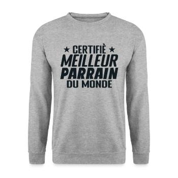 Certifié Meilleur Parrain - Cadeau Parrain - Sweat-shirt Unisexe - gris chiné - Devant - Alina (178cm) & Michal (187cm)