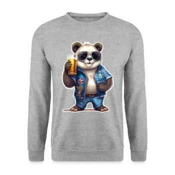 Panda Beer Beer Bear Funny Humor Party Celebrate - Unisex Sweatshirt - salt & pepper - Front - Alina (178cm) & Michal (187cm)