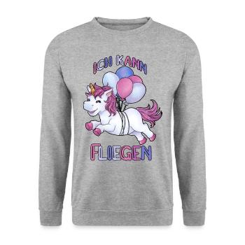 Fliegen mit Ballons Einhorn Geburtstag Mädchen - Unisex Pullover - Weißgrau meliert - Vorne - Alina (178cm) & Michal (187cm)