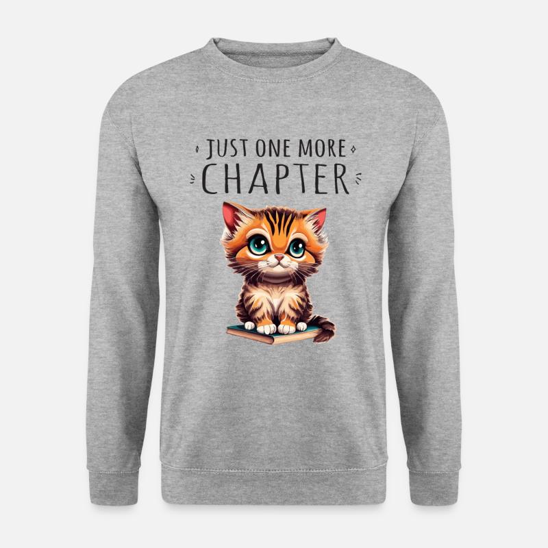 Nur noch ein weiteres Kapitel, Bücherwurm Katze - Unisex Pullover - Weißgrau meliert