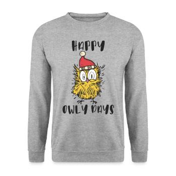 Drôle de père Noël hibou, jours heureux de hibou - Sweat-shirt Unisexe - gris chiné - Devant - Alina (178cm) & Michal (187cm)