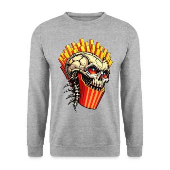 French Fries Skull // Skull Fast Food FS0045 - Unisex Sweatshirt - salt & pepper - Front - Alina (178cm) & Michal (187cm)