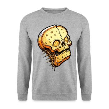 Toast Skull // Totenkopf Toastbrot // Food FS0095 - Unisex Pullover - Weißgrau meliert - Vorne - Alina (178cm) & Michal (187cm)