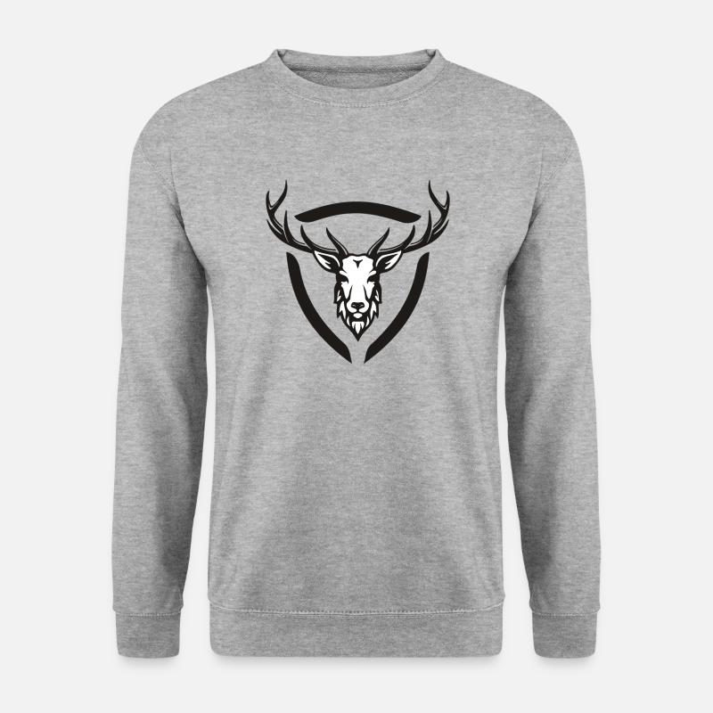Hirsch | Hirschgeweih | Hirschkopf | Black - Unisex Pullover - Weißgrau meliert