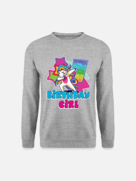 7. Geburtstagsgeschenk für Mädchen, Einhorn, 7 Jahre alt - Unisex Pullover - Weißgrau meliert