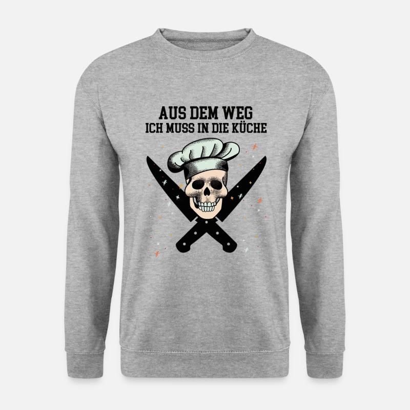 Koch lustiger Spruch Küche Kochmütze Kochmesser - Unisex Pullover - Weißgrau meliert