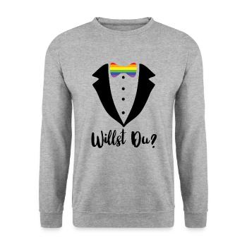 Heiratsantrag Willst Du mich heiraten LGBTQ Heirat - Unisex Pullover - Weißgrau meliert - Vorne - Alina (178cm) & Michal (187cm)