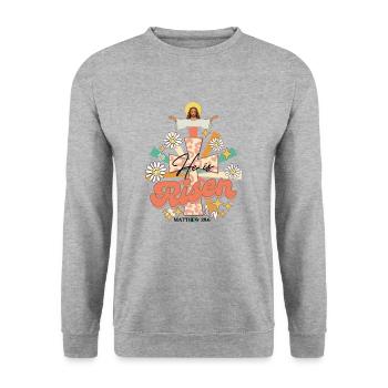 Jesus Bibelvers Retro Design mit Blumen Vintage - Unisex Pullover - Weißgrau meliert - Vorne - Alina (178cm) & Michal (187cm)