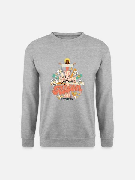 Jesus Bibelvers Retro Design mit Blumen Vintage - Unisex Pullover - Weißgrau meliert